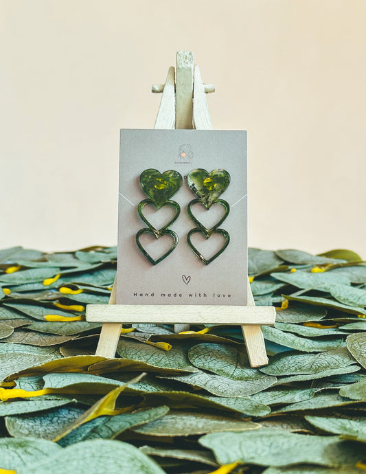 The Green Wave Triple Heart Stud Earrings